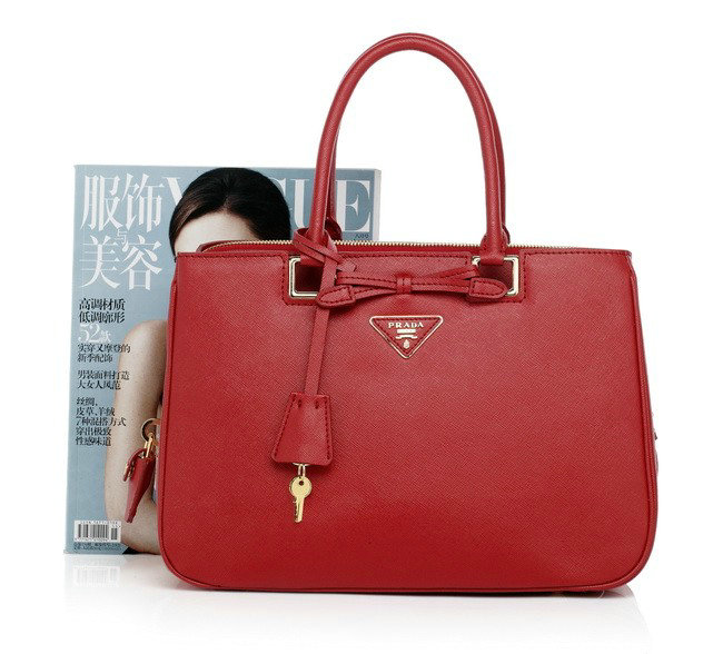 2014 Prada saffiano calfskin tote BN2244 red